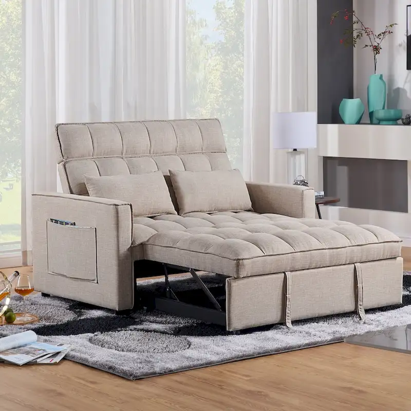 Modern 76.5 Length Pull Out Tufted Convertible Loveseat Upholstery Reclining Sleeper Sofa Bed