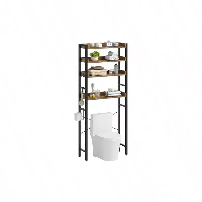3-Tier Over Toilet Storage Rack with Adjustable Shelves, Rustic Brown Bathroom Organizer