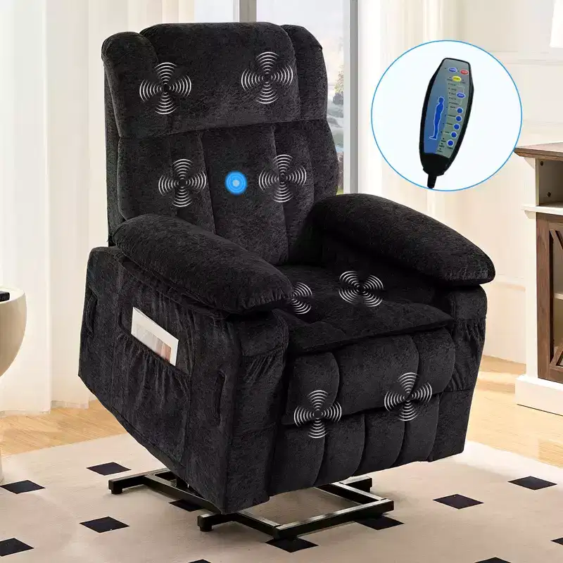 Velvet Power Lift Recliner Chair with Lumbar Heating and 8-Point Vibration Massage, Armchair for Elderly