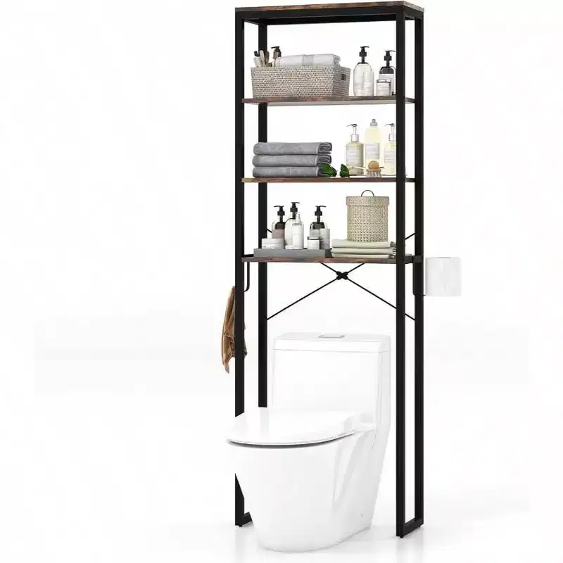 4-Tier Over Toilet Storage Rack with Paper Holder and Hook