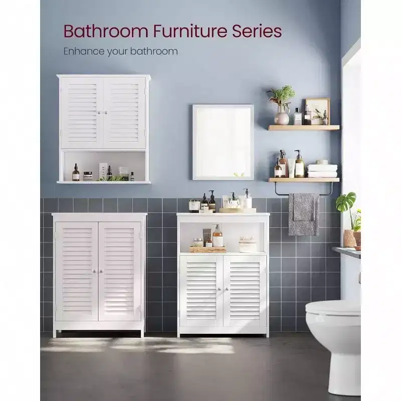 White Double Shutter Door Floor Storage Cabinet, 3 Shelves, for 1 Person