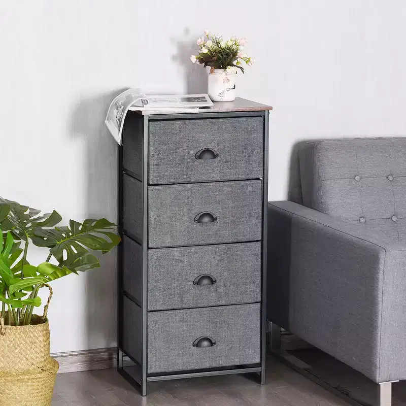 4-Drawer Dresser Chest Storage Tower, Side Table Display Cabinet for Home Bedroom