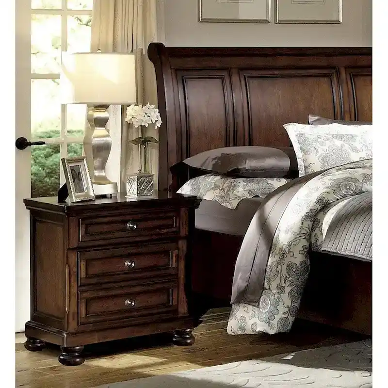 Master Bedroom Set 6pc Classic Brown Cherry Finish Platform Storage Bed