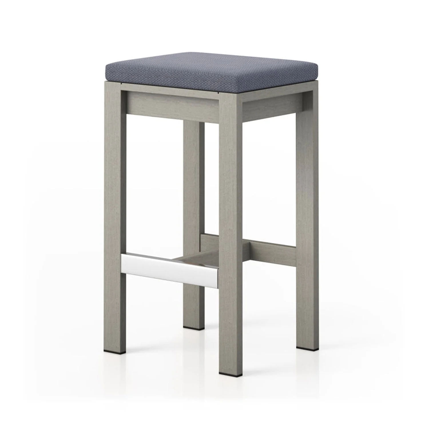 Upholstered Backless Teak Outdoor Bar Stool