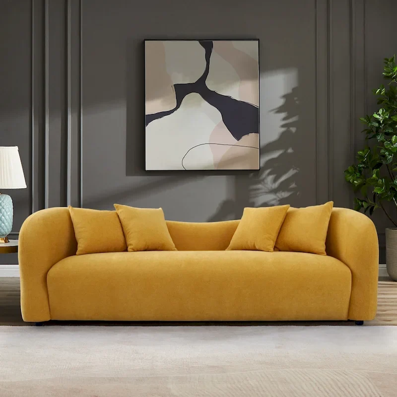 Hanar Mid Century Modern Luxury Tight Curved Back Boucle Sofa