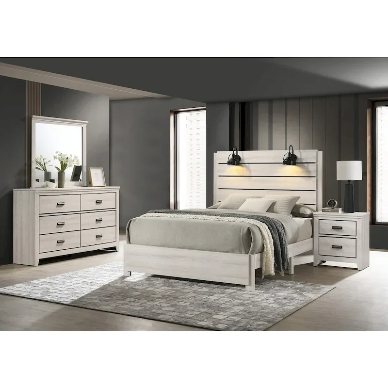 Edyth 4 Piece White LED Panel Bedroom Set