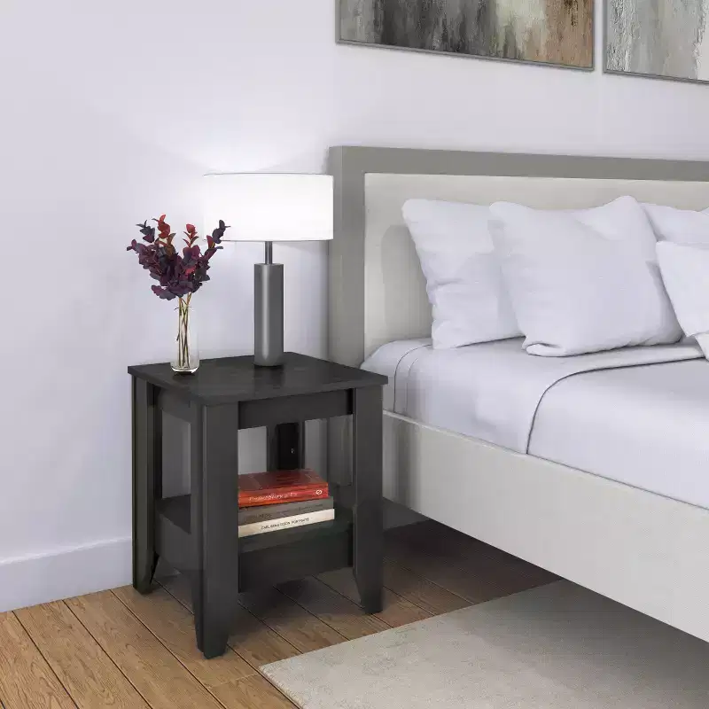 Classic Nightstand with Drawer & Shelf, Solid Wood Bedside Table for Bedroom