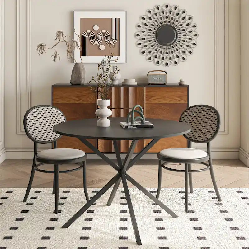Modern Cross Leg Round Dining Table ,Two Piece Removable Top