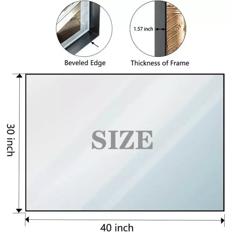 40 x 30 Inch Black Frame Bathroom Mirror, Floating Glass Rectangular Wall Mirror with Brushed Aluminum Frame, Vertical or Horizontal Mount
