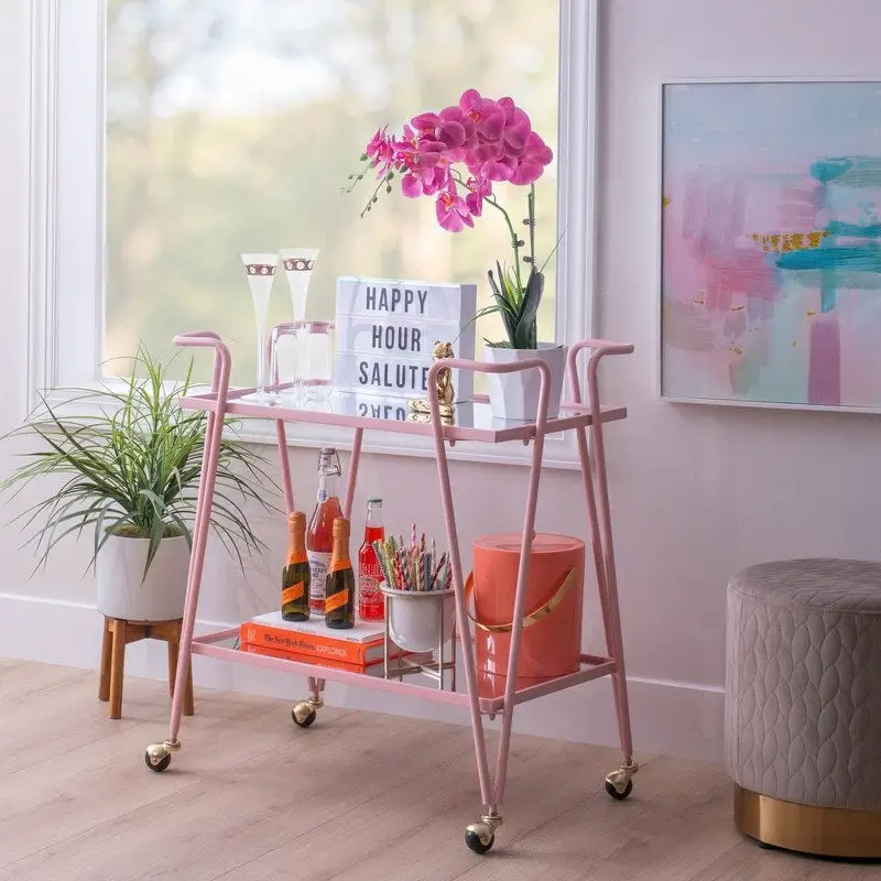 Rosa Mid-Century 2-Teir Rolling Metal Bar Cart