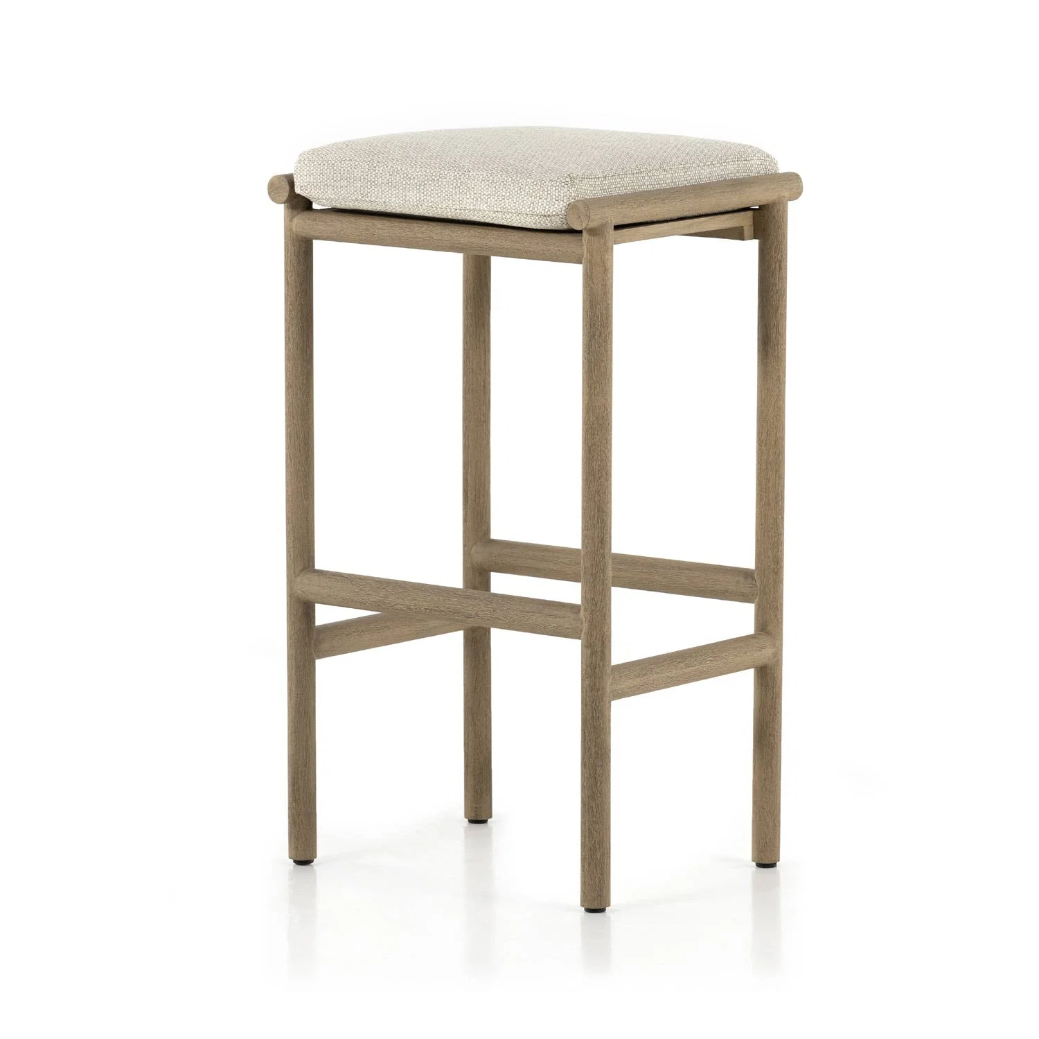Upholstered Backless Teak Outdoor Bar Stool