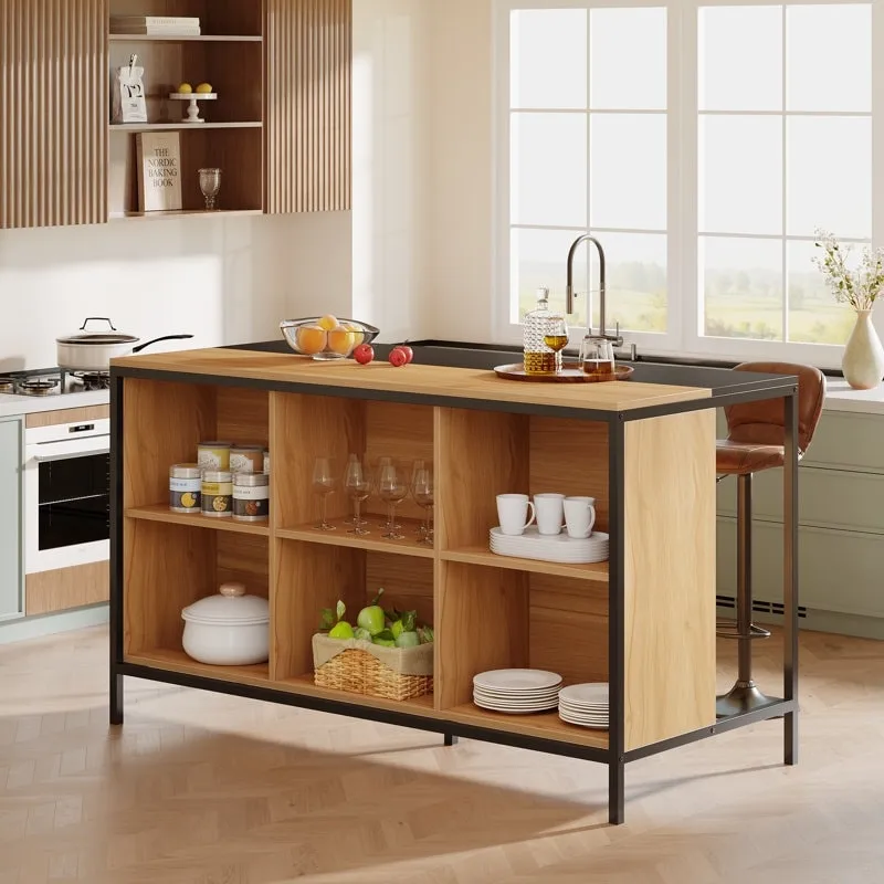 Kitchen Island with 6 Cube Storage for Kitchen Dining Room