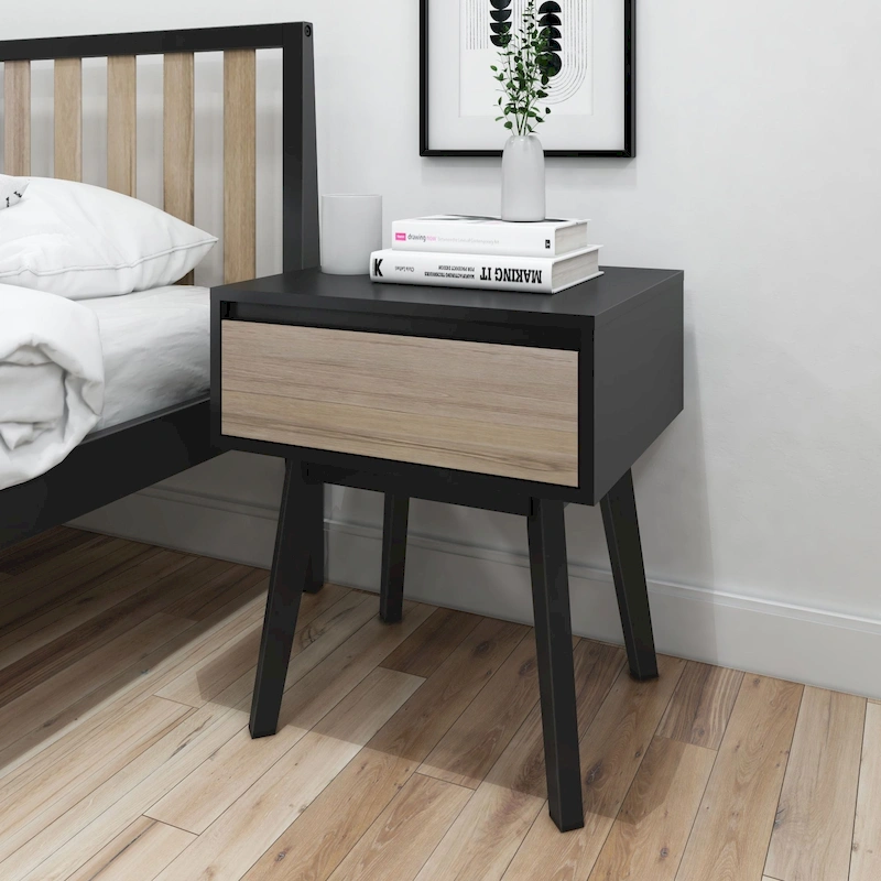 Plank and Beam Scandinavian Nightstand with 1 Drawer