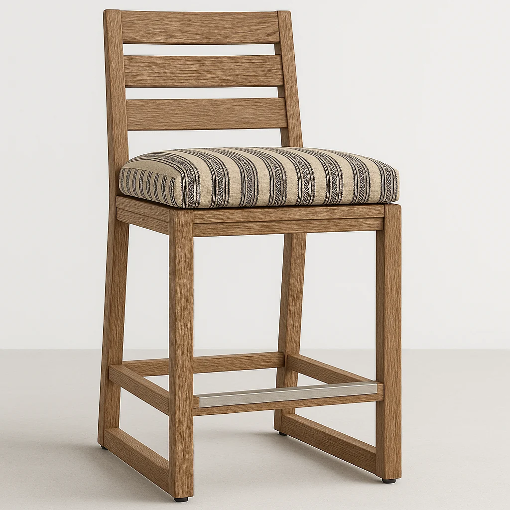Upholstered Armless Teak Outdoor Bar Stool