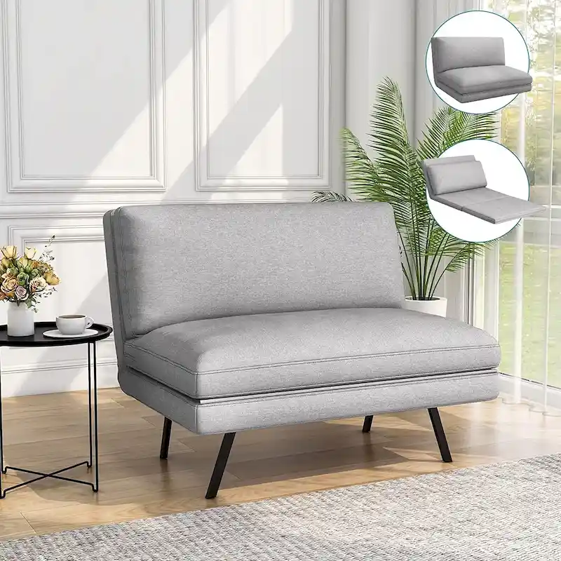 Futon Sofa Bed, Memory Foam Foldable Couch Convertible Loveseat Sleeper Daybed with Adjustable Armrests for Small Space