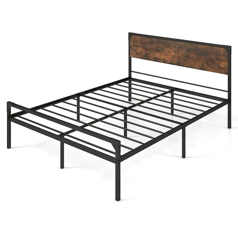 Costway Platform Full/Queen Bed with Rustic Headboard & Footboard