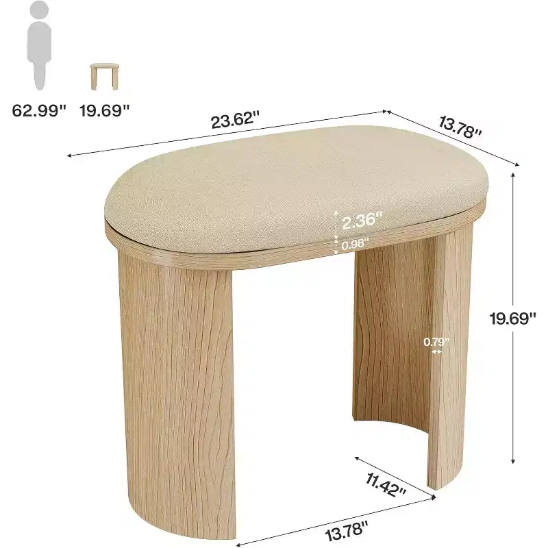 23.6-Inch Vanity Stool Chair, Ottoman Stool Foot Rest for Couch with Cushion,Small Entryway Bench for Living Room, Bedroom, Makeup Room, Beige