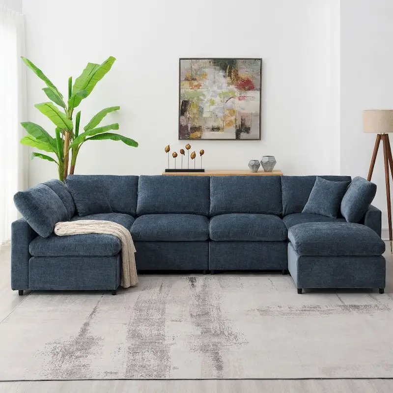 U Shaped Convertible Sectional Sofa with Ottoman