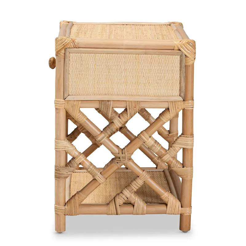 Camara Modern Bohemian Natural Brown Rattan Single-Drawer Nightstand